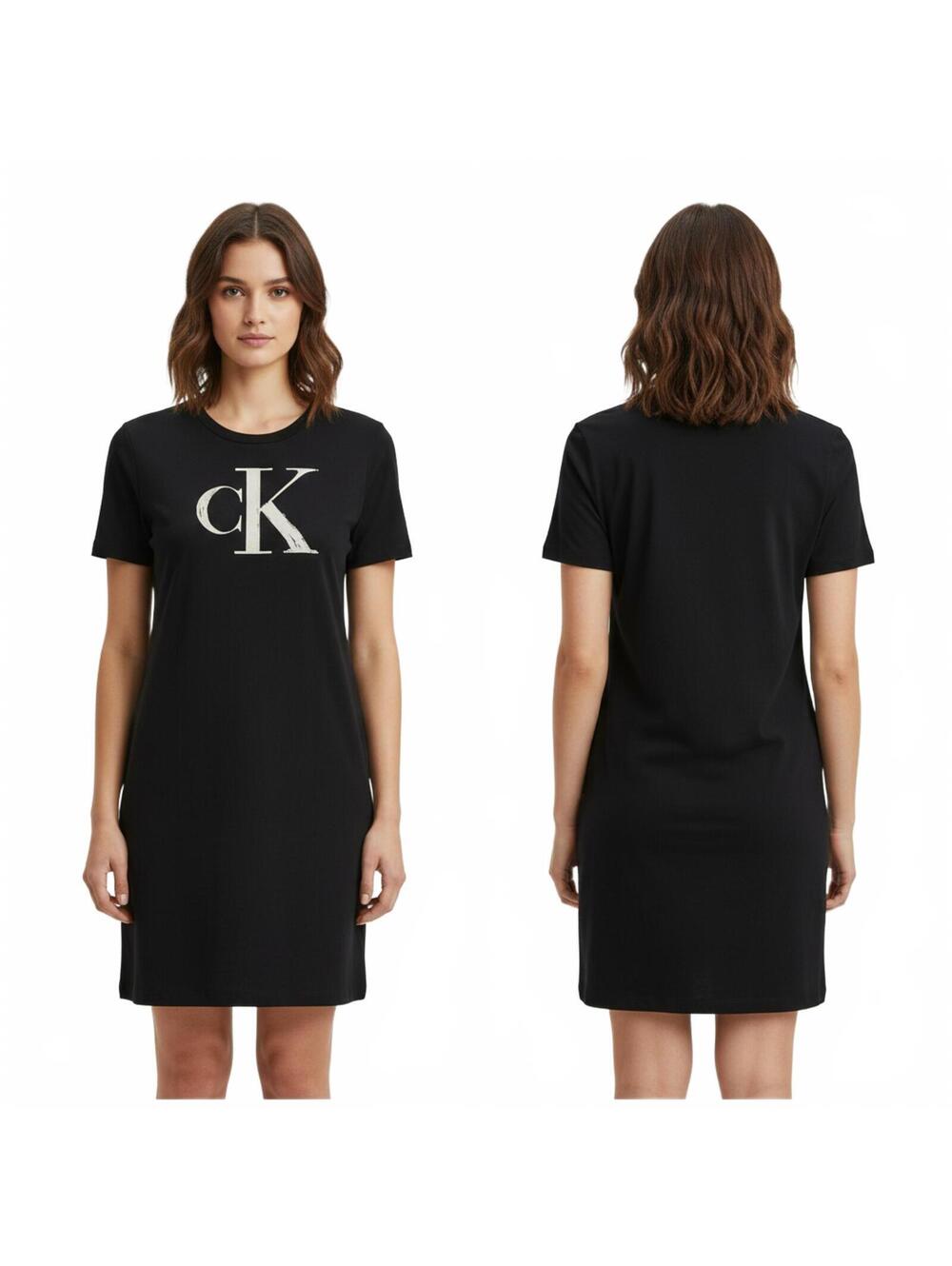 Calvin Klein T-Shirt Dress Casual Logo Graphic Black Dress Size S
